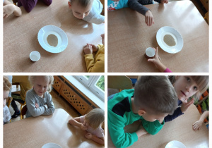 Kolaż zdjęć dzieci przy talerzu mleka z pieprzem