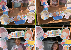 Dzieci pozują do zdjęcia w ramce "Dzień przedszkolaka"