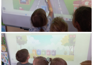 Dzieci grają w ekologiczne gry na tablicy interaktywnej