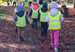 Dzieci patrzą na kolorowe jesienne drzewa